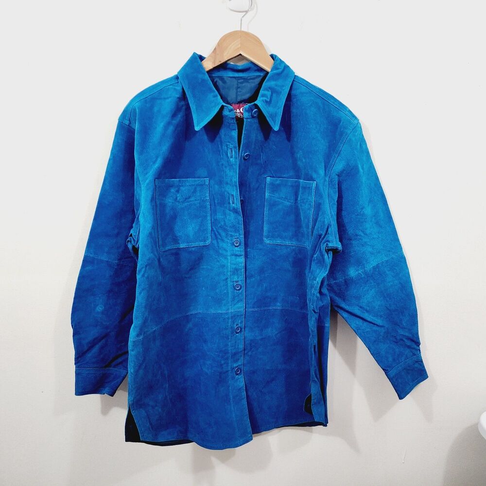 Vintage Denim & Co Jeanswear Teal Blue Suede Leather Shacket Deadstock Womens M